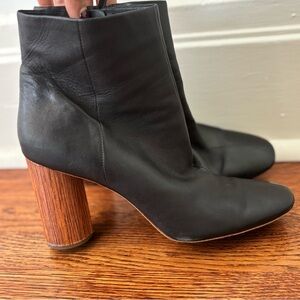 Loeffler Randall Black Leather Ankle Boots. Wooden Block Heel. Size 10.